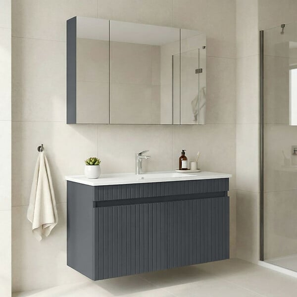 HABITAT ET JARDIN - Ensemble Meuble Vasque avec Miroir (2 Pièces) "Tivoli 100" - 100 x 45 x 66 cm - Matte Anthracite - large
