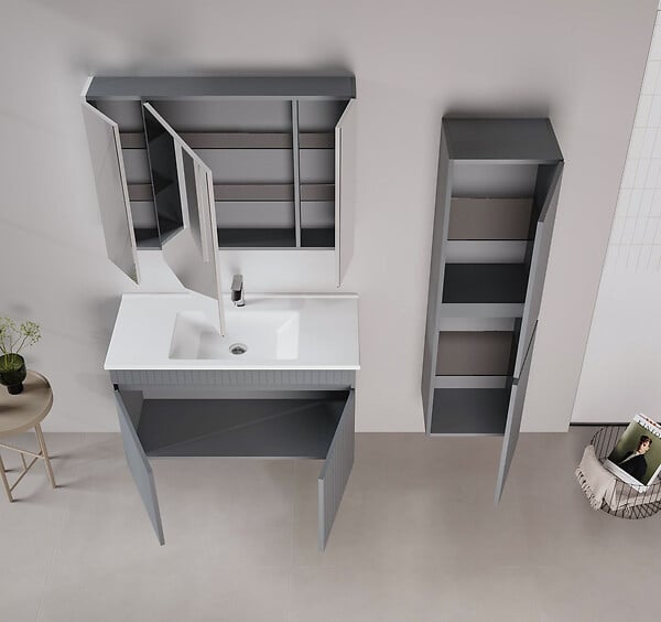 HABITAT ET JARDIN - Ensemble Meuble Vasque avec Miroir (2 Pièces) "Tivoli 100" - 100 x 45 x 66 cm - Matte Anthracite - large