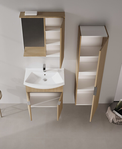 HABITAT ET JARDIN - Ensemble Meuble Vasque avec Miroir (2 Pièces) "Purus 65" - 65 x 50 x 58 cm - Oak - large