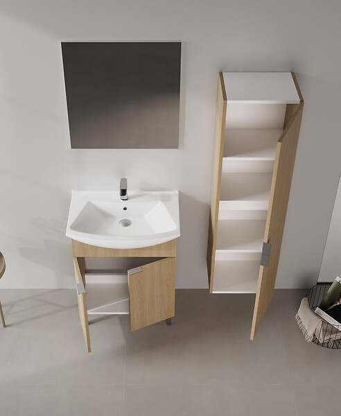 HABITAT ET JARDIN - Ensemble Meuble Vasque avec Miroir (2 Pièces) "Purus 65" - 65 x 50 x 83 cm - Oak - large