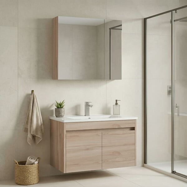 HABITAT ET JARDIN - Ensemble Meuble Vasque avec Miroir (2 Pièces) "Side 85 v2" - 85 x 45 x 52 cm - Oak - large