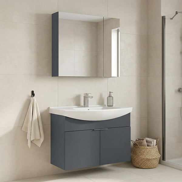 HABITAT ET JARDIN - Ensemble Meuble Vasque avec Miroir (2 Pièces) "Purus 80" - 80 x 50 x 58 cm - Matte Anthracite - large