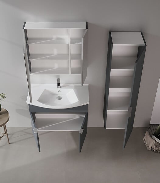 HABITAT ET JARDIN - Ensemble Meuble Vasque avec Miroir (2 Pièces) "Purus 80" - 80 x 50 x 58 cm - Matte Anthracite - large