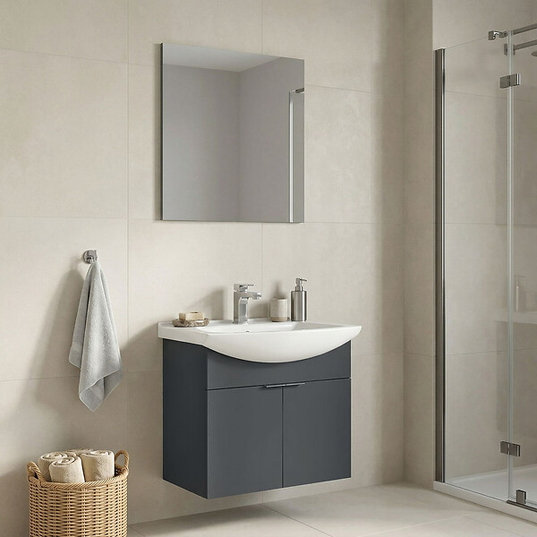 HABITAT ET JARDIN - Ensemble Meuble Vasque avec Miroir (2 Pièces) "Purus 65" - 65 x 50 x 58 cm - Matte Anthracite - large