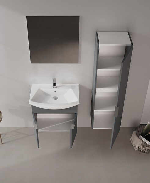 HABITAT ET JARDIN - Ensemble Meuble Vasque avec Miroir (2 Pièces) "Purus 65" - 65 x 50 x 58 cm - Matte Anthracite - large