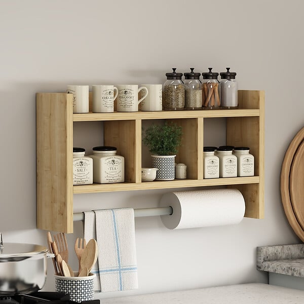 HABITAT ET JARDIN - Étagère murale en bois "Asya" - 63 x 14 x 35 cm - Beige - large