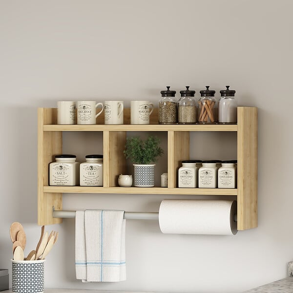 HABITAT ET JARDIN - Étagère murale en bois "Asya" - 63 x 14 x 35 cm - Beige - large