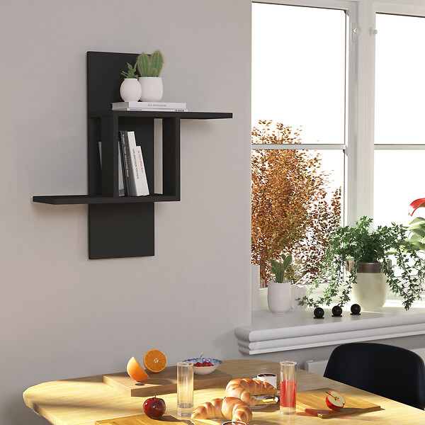 HABITAT ET JARDIN - Étagère murale en bois "Mill" 64 x 20 x 70 cm - Anthracite - large