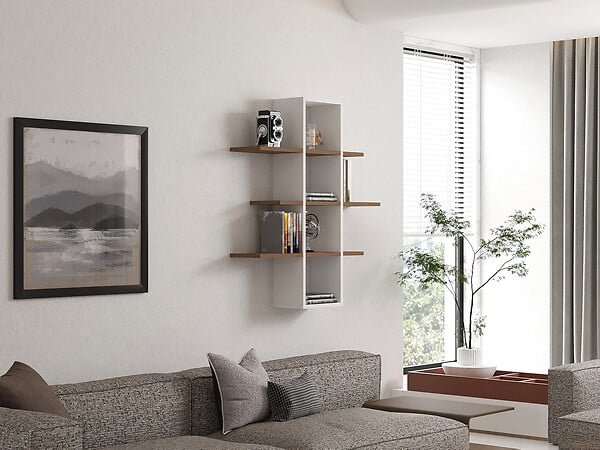 HABITAT ET JARDIN - Étagère murale en bois "Ardo" - 96 x 19 x 101 cm - Noyer, Blanc - large