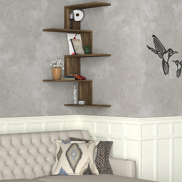 HABITAT ET JARDIN - Étagère d'angle murale en bois "Caniko" - 51 x 29 x 109 cm - Marron - large