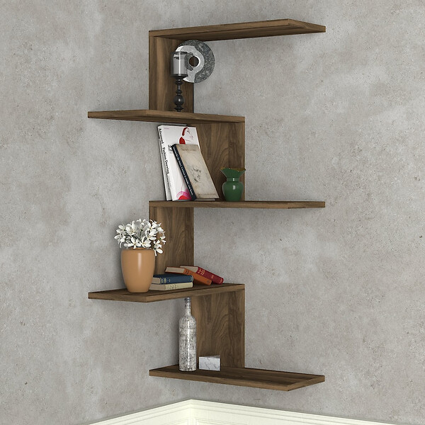 HABITAT ET JARDIN - Étagère d'angle murale en bois "Caniko" - 51 x 29 x 109 cm - Marron - large