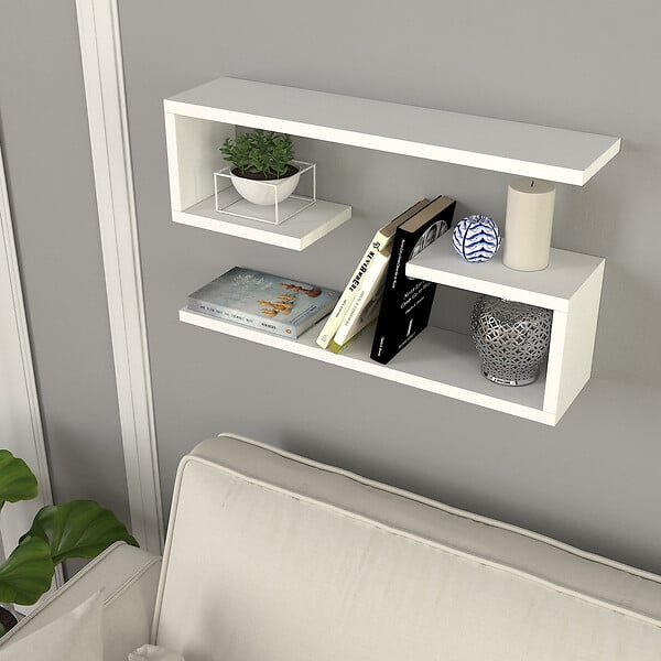 HABITAT ET JARDIN - Étagère murale en bois "Jenika" - 60 x 14 x 18 cm - Blanc - large