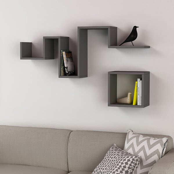 HABITAT ET JARDIN - Étagère murale en bois "Follow" - 116 x 20 x 45 cm - Gris anthracite - large