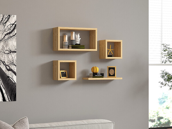 HABITAT ET JARDIN - Lot de 4 étagères murales en bois "Babi" - 43 x 15 x 23 cm - Beige - large