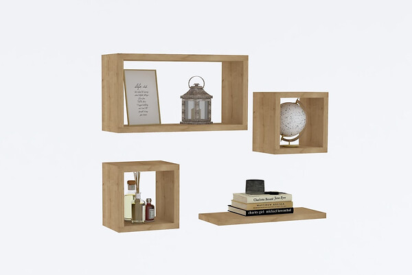 HABITAT ET JARDIN - Lot de 4 étagères murales en bois "Babi" - 43 x 15 x 23 cm - Beige - large
