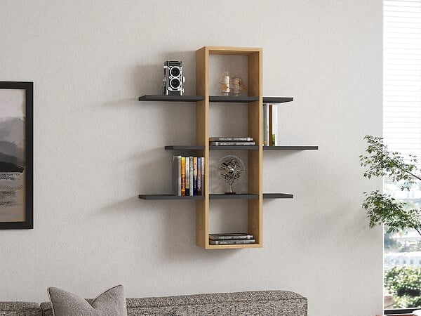 HABITAT ET JARDIN - Étagère murale en bois "Ardo" - 96 x 19 x 101 cm - Saphir, Anthracite - large