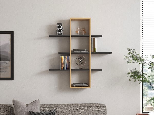 HABITAT ET JARDIN - Étagère murale en bois "Ardo" - 96 x 19 x 101 cm - Saphir, Anthracite - large