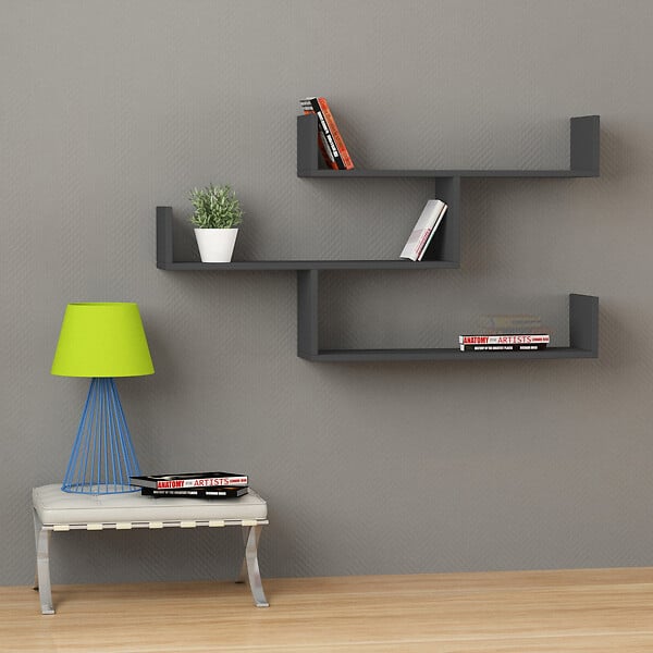 HABITAT ET JARDIN - Étagère murale en bois "Tibet" - 120 x 22 x 67 cm - Anthracite - large