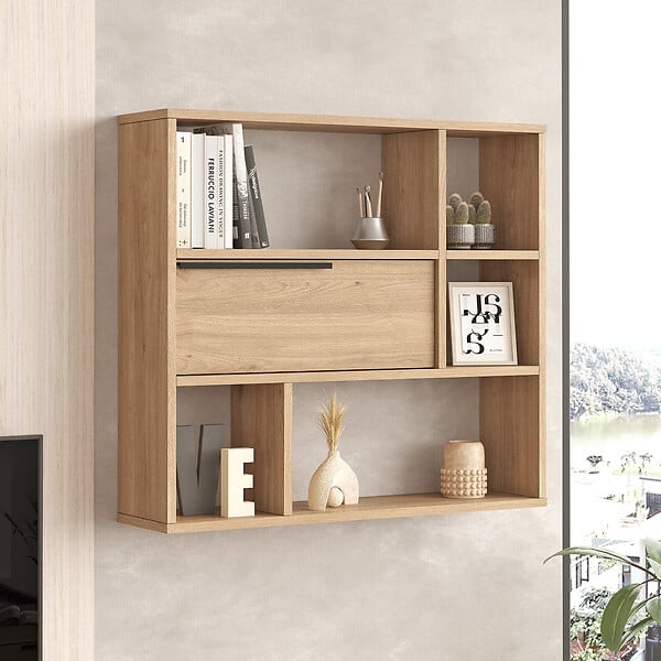 HABITAT ET JARDIN - Étagère murale en bois "Calvin" - 90 x 22 x 81 cm - Marron - large