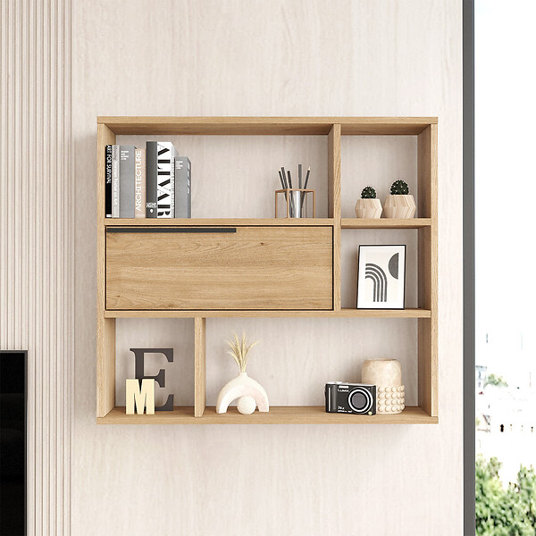 HABITAT ET JARDIN - Étagère murale en bois "Calvin" - 90 x 22 x 81 cm - Marron - large