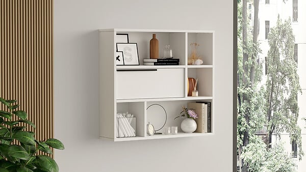 HABITAT ET JARDIN - Étagère murale en bois "Calvin" - 90 x 22 x 81 cm - Blanc - large