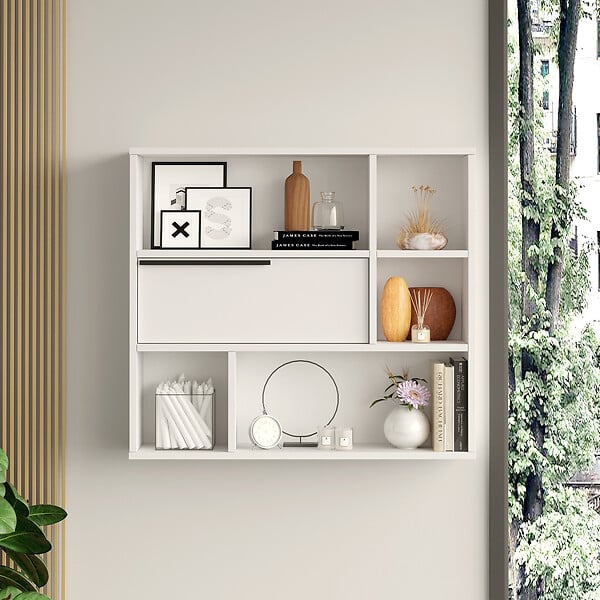 HABITAT ET JARDIN - Étagère murale en bois "Calvin" - 90 x 22 x 81 cm - Blanc - large