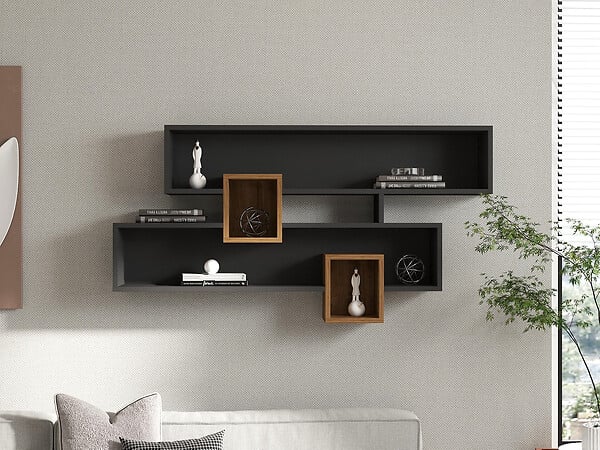 HABITAT ET JARDIN - Étagère murale en bois "Karen" - 120 x 22 x 75 cm - NoyerAnthracite - large