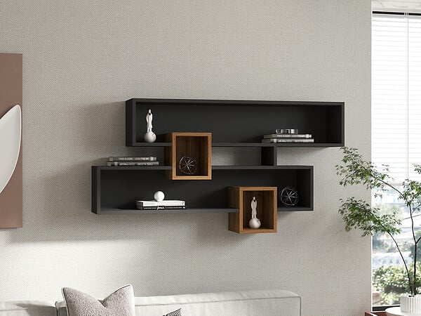 HABITAT ET JARDIN - Étagère murale en bois "Karen" - 120 x 22 x 75 cm - NoyerAnthracite - large