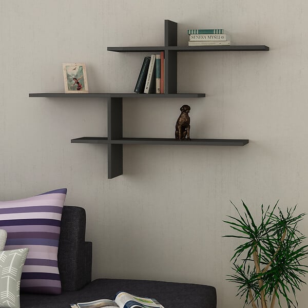 HABITAT ET JARDIN - Étagère murale en bois "Leo" - 123 x 22 x 80 cm - Anthracite - large