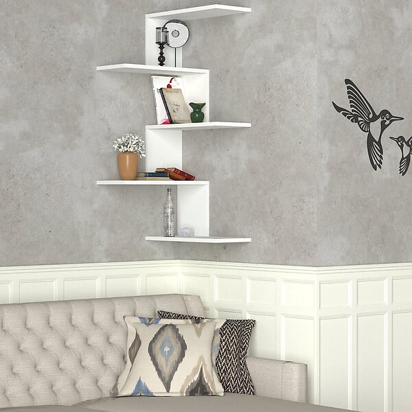 HABITAT ET JARDIN - Étagère d'angle murale en bois "Caniko" - 51 x 29 x 109 cm - Blanc - large