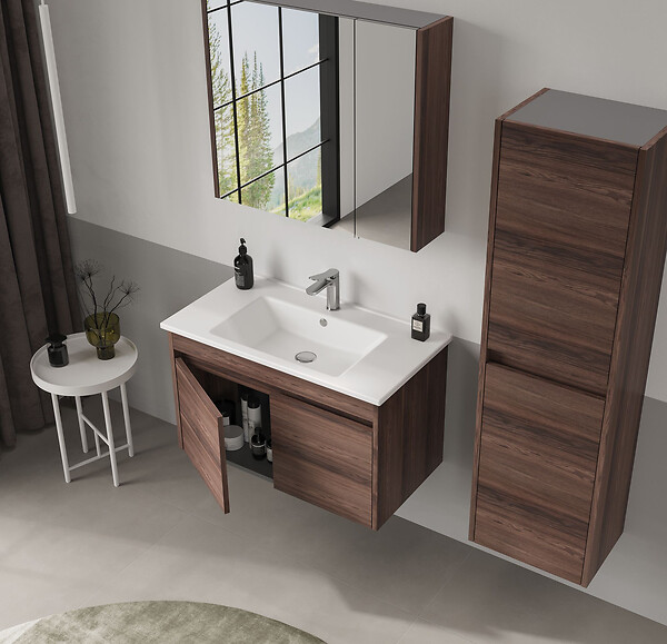 HABITAT ET JARDIN - Armoire de Salle de Bain "Side 40" - 40 x 27 x 138 cm - Dark Walnut - large