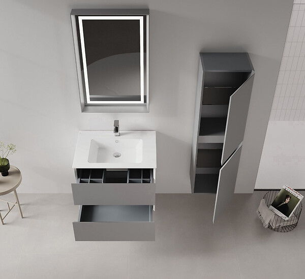 HABITAT ET JARDIN - Armoire de Salle de Bain "Nest 40 v2" - 40 x 32 x 138 cm - Matte Grey - large