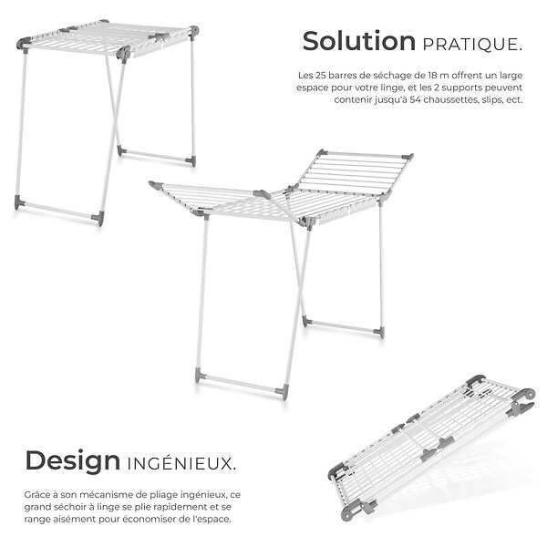 TECTAKE - Séchoir à linge LIFE pliable de 1,8 m blanc - large