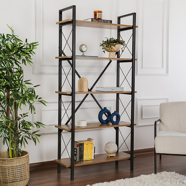 HABITAT ET JARDIN - Bibliothèque en bois "Elysian" - 90 x 33 x 180 cm - NoyerNoir - large