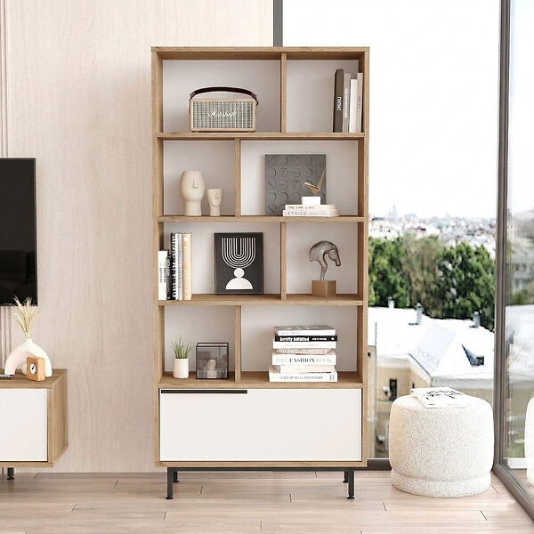 HABITAT ET JARDIN - Bibliothèque en bois "ON4-SW" - 84 x 30 x 176 cm - Blanc - large