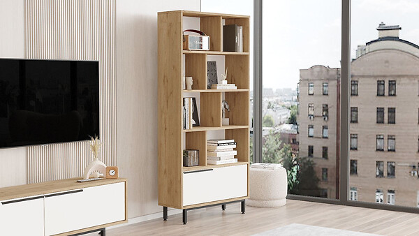 HABITAT ET JARDIN - Bibliothèque en bois "ON4-SW" - 84 x 30 x 176 cm - Blanc - large