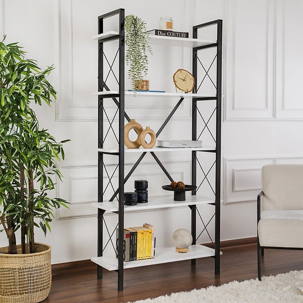 HABITAT ET JARDIN - Bibliothèque en bois "Elysian" - 90 x 33 x 180 cm - BlancNoir - large