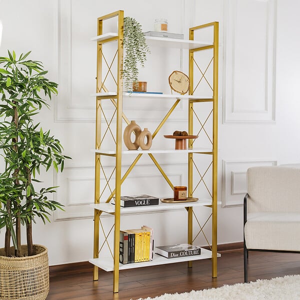HABITAT ET JARDIN - Bibliothèque en bois "Elysian" - 90 x 33 x 180 cm - Or blanc - large