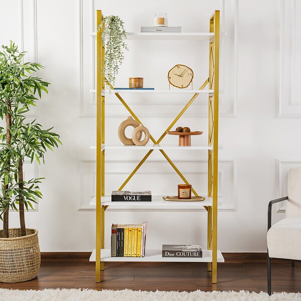 HABITAT ET JARDIN - Bibliothèque en bois "Elysian" - 90 x 33 x 180 cm - Or blanc - large