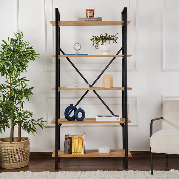 HABITAT ET JARDIN - Bibliothèque en bois "Elysian" - 90 x 33 x 180 cm - Pin atlantiqueNoir - large
