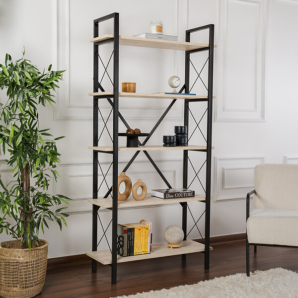 HABITAT ET JARDIN - Bibliothèque en bois "Elysian" - 90 x 33 x 180 cm - TravertinNoir - large