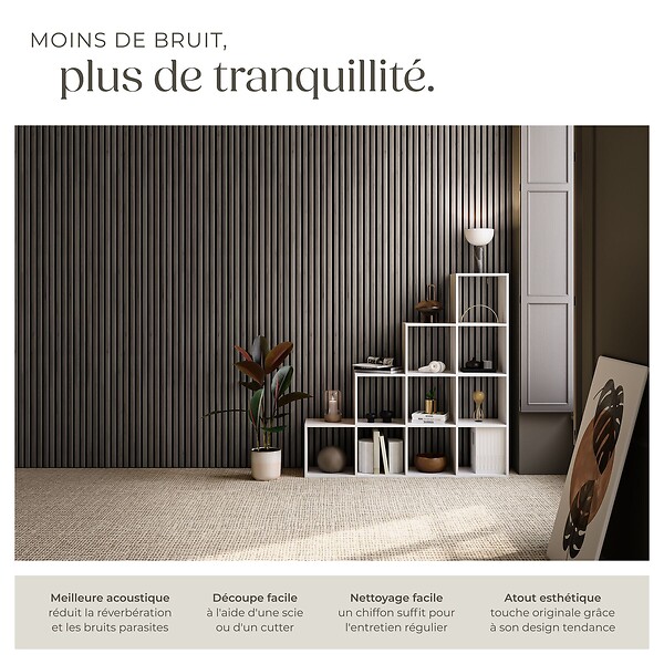 TECTAKE - Lot de 4 panneaux acoustiques 3d en mdf avec placage en bois véritable chêne gris feutre insonorisant découpage facile 120 x 60 cm - large