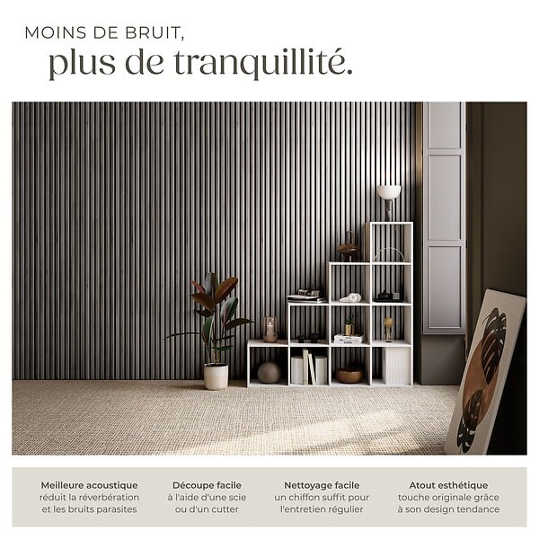 TECTAKE - Lot de 4 panneaux acoustiques 3d avec feutre insonorisant placage en bois véritable chêne gris clair découpables 110 x 50 cm - large