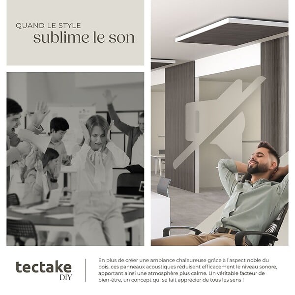 TECTAKE - Lot de 4 panneaux acoustiques 3d avec feutre insonorisant placage en bois véritable chêne gris clair découpables 110 x 50 cm - large