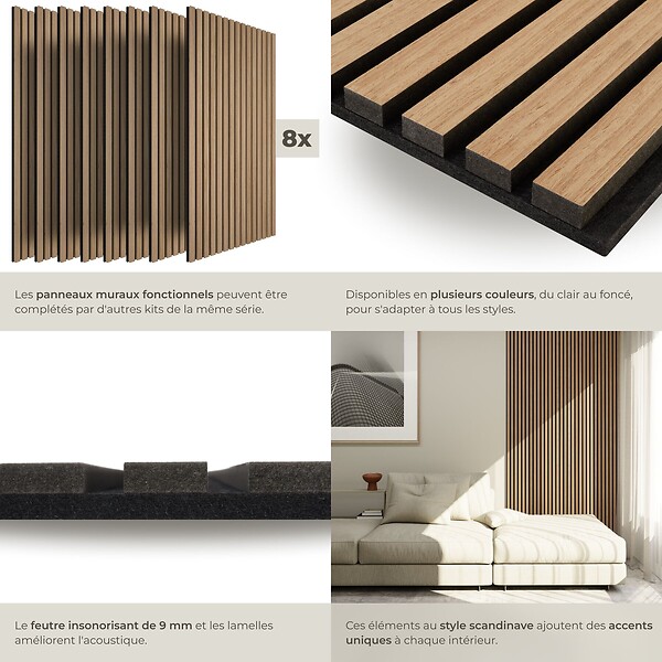 TECTAKE - Panneaux acoustiques Sonic Wall IV aspect bois marron chêne - large