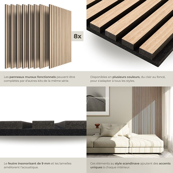 TECTAKE - Panneaux acoustiques Sonic Wall IV aspect bois Chêne clair - large