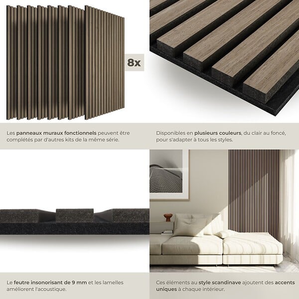 TECTAKE - Panneaux acoustiques Sonic Wall IV aspect bois Chêne foncé - large