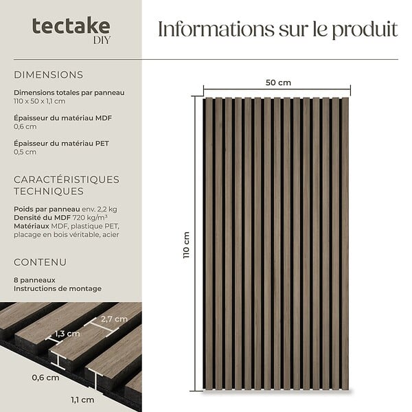 TECTAKE - Panneaux acoustiques Sonic Wall IV aspect bois Chêne foncé - large