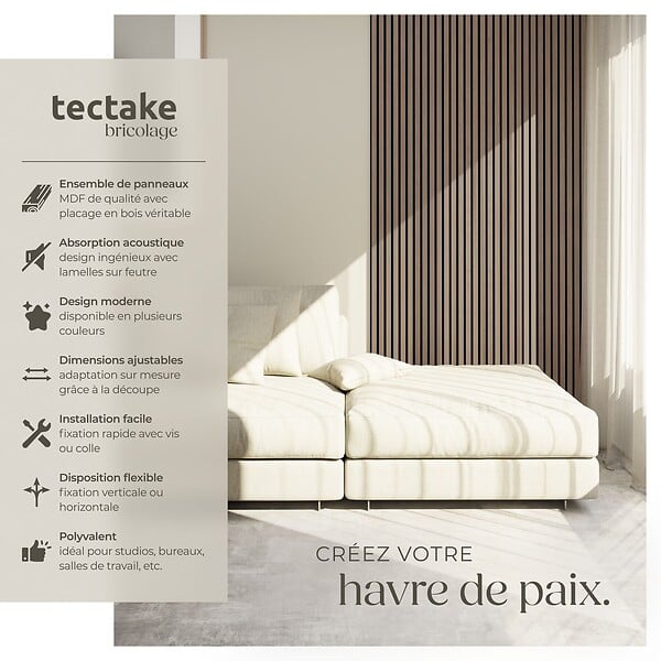 TECTAKE - Lot de 4 110 x 50 cm en placage en bois véritable 3d feutre insonorisant découpables chêne foncé panneaux acoustiques bois décoratifs - large