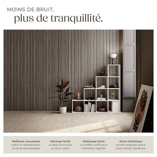 TECTAKE - Lot de 4 110 x 50 cm en placage en bois véritable 3d feutre insonorisant découpables chêne foncé panneaux acoustiques bois décoratifs - large
